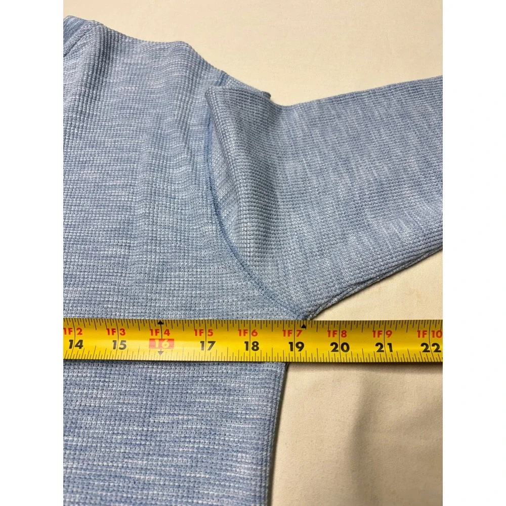 Vince Mens Light Blue Space Dye Waffle Knit Henley Long Sleeve Shirt Size M